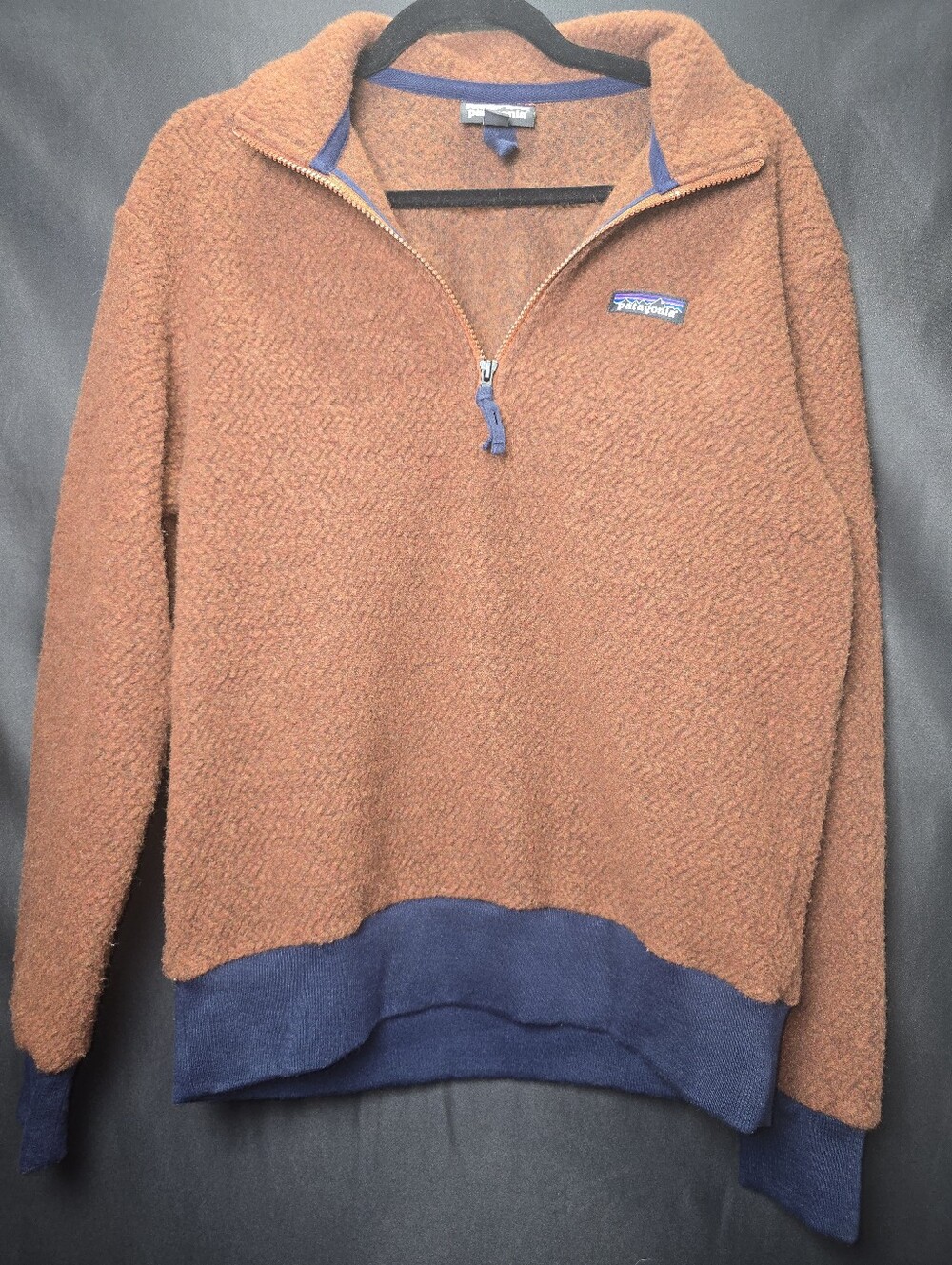 Patagonia Rust Sherpa Half-Zip Sweater with Navy Trim Retro
